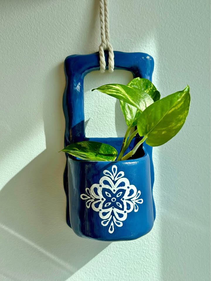 Handmade blue and white Wall Planter